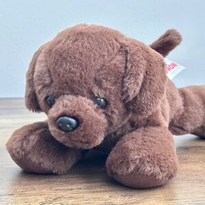AURORA Brown CHOCOLATE LAB Puppy Dog Plush Toy Stuffed Animal Laying Down 8"